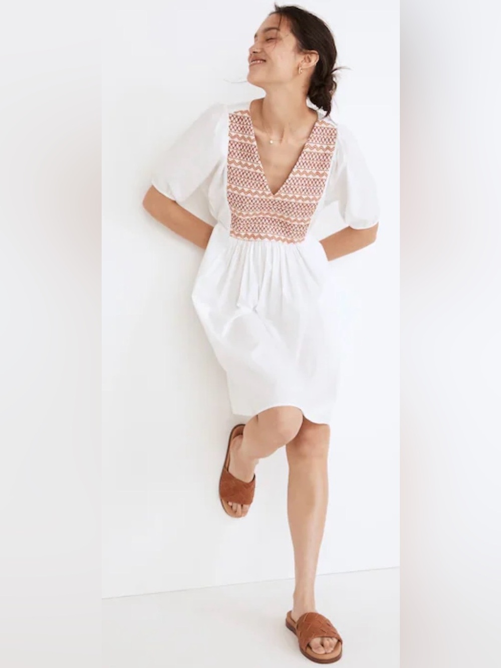 Madewell white Embroidered poplin V-Neck mini dress size XXS cottagecore cotton